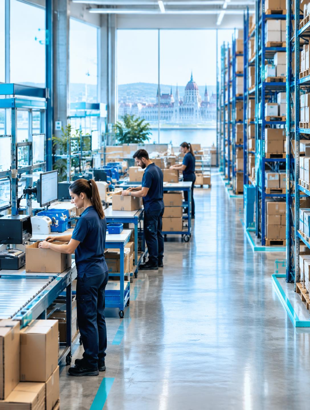 ZipHub fulfillment team packing orders in a Budapest warehouse